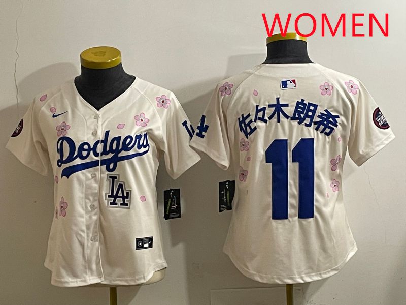 Women Los Angeles Dodgers #11 R.Sasaki Cream Sakura Edition 2025 Nike MLB Jersey style 40->women mlb jersey->Women Jersey